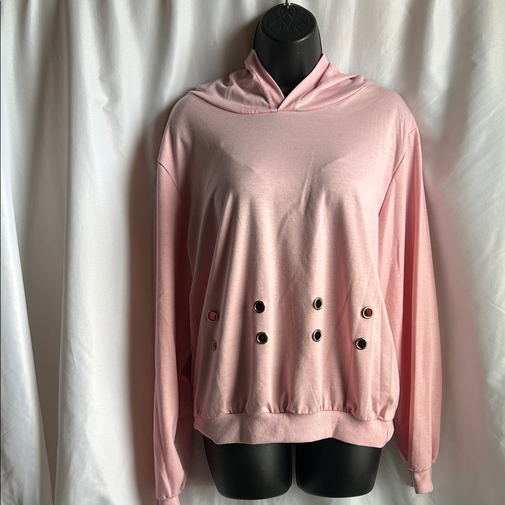 Pink Hooded Women's Top with Grommet Detail